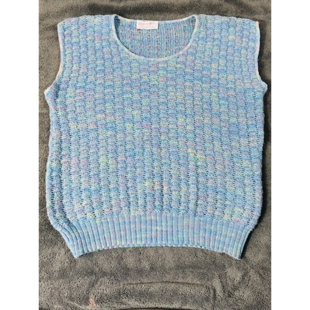 Vintage Glamour Knit Pastel Blue Confetti Knit Short Sleeve Sweater USA Pastel